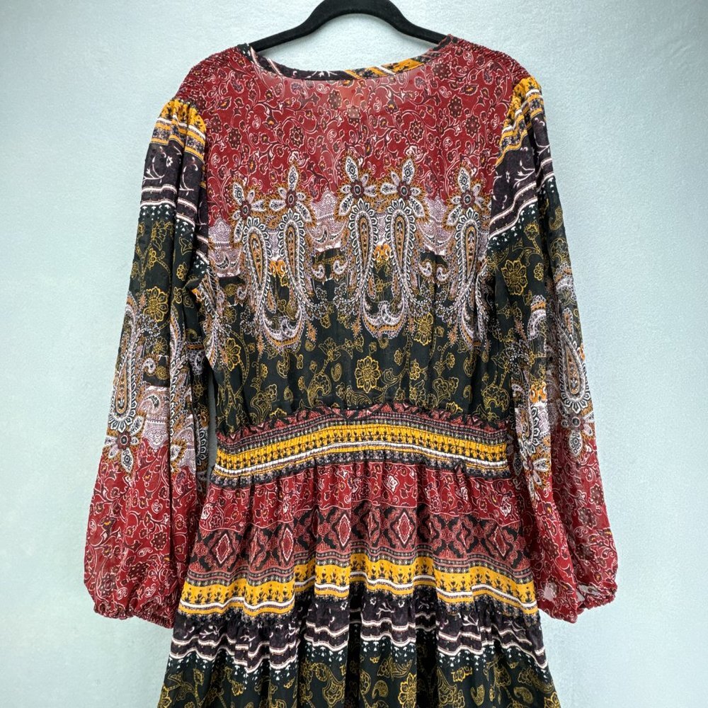 Fig & Flower Dress Womens Large Red Black Pullover Paisley Boho Shirring Tiered - Picture 6 of 15